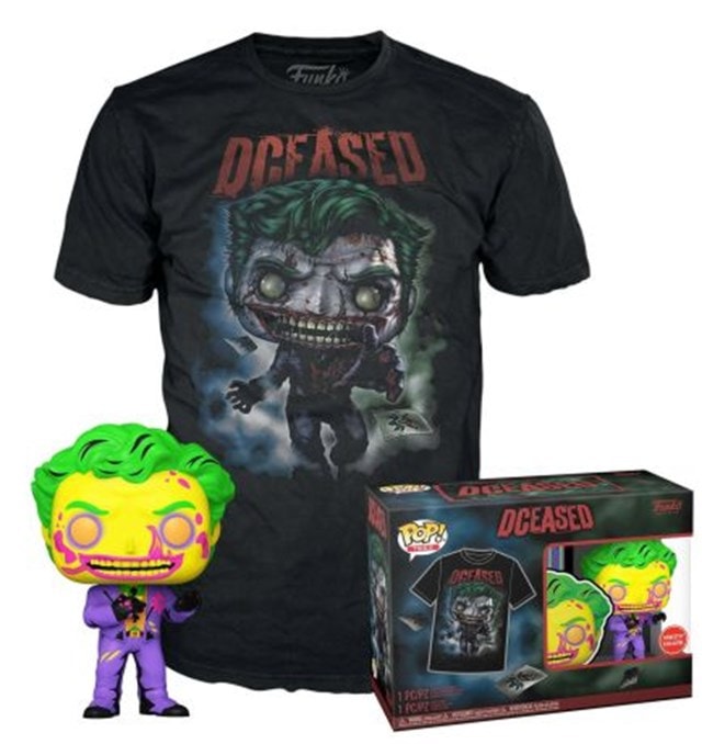 Joker DCeased pop and t shirt set (medium) black light