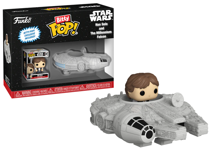 Bitty pop rides Star Wars Millennium Falcon and Han solo