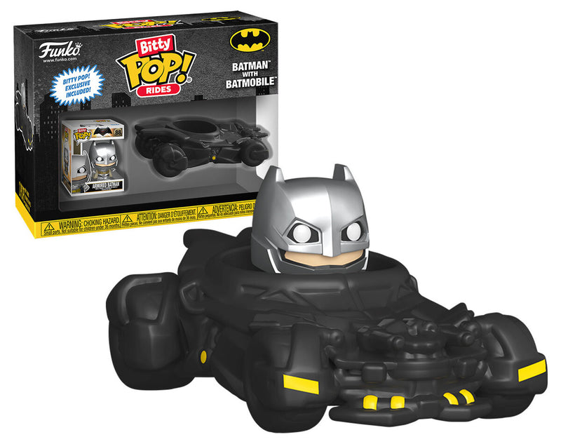 Bitty pop rides Batman and batmobile