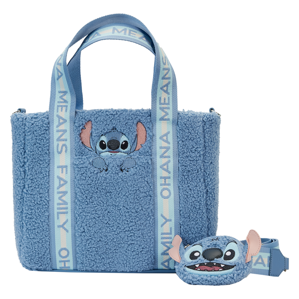 LOUNGEFLY STITCH PLUSH TOTE BAG WITH COIN BAG DISNEY