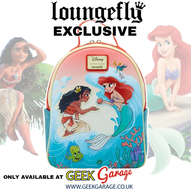 Loungefly Disney Princess Moana & Ariel Mini Backpack. EMEA EXCLUSIVE to Geek Garage in stock.